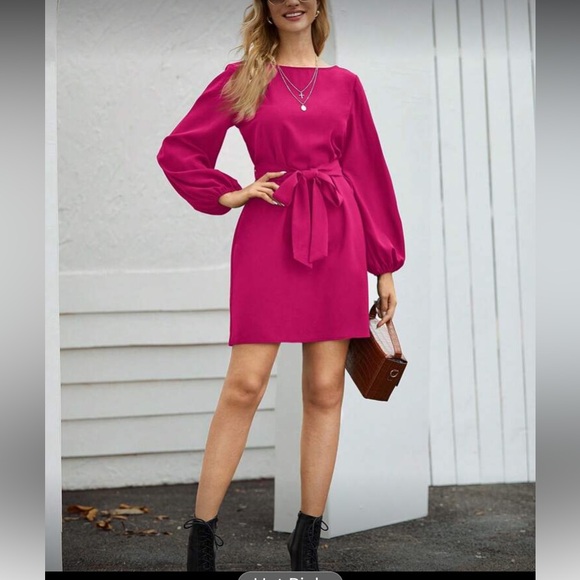 Boho lantern sleeve  belted dress - Picture 3 of 15